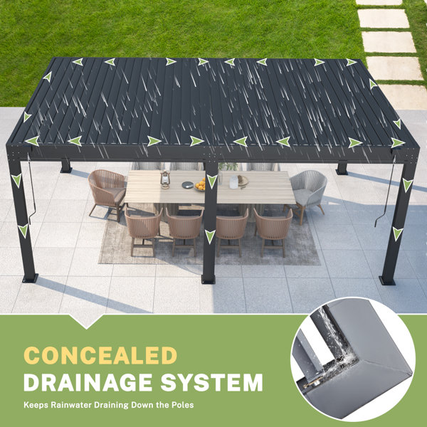 JoyHousey 12×20 Ft Aluminum Louvered Pergola, Hardtop Rainproof Pergola